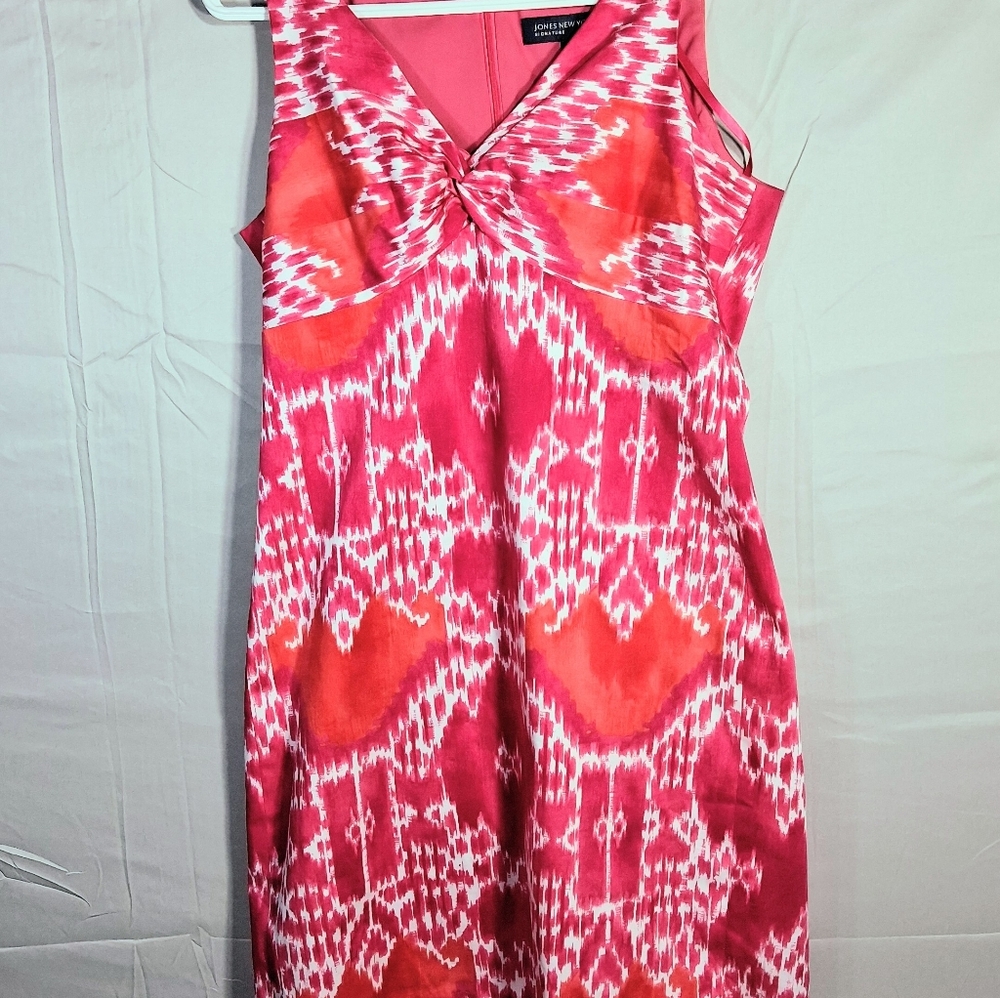 Jones New York Signature Stretch Pink/ Red Patterned Dress 8